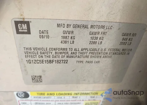 2011 Chevrolet Malibu 1Lt from USA, damaged, VIN 1G1ZC5E15BF182722